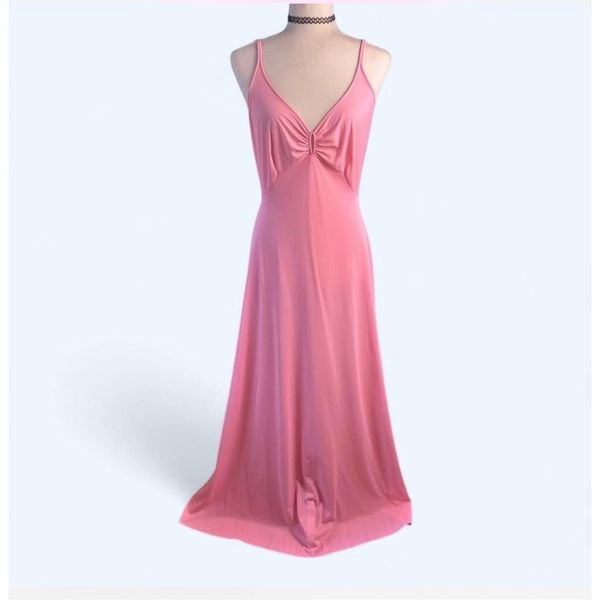 Vintage 1970s Pink Maxi Dress Sleeveless Flowy Gown Size XS/S