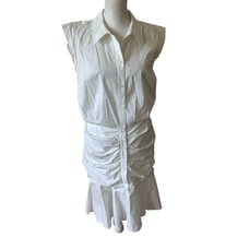 Veronica Beard White Cap Sleeve Ruched Ruffle Bottom Shirt Dress Womens Size 6