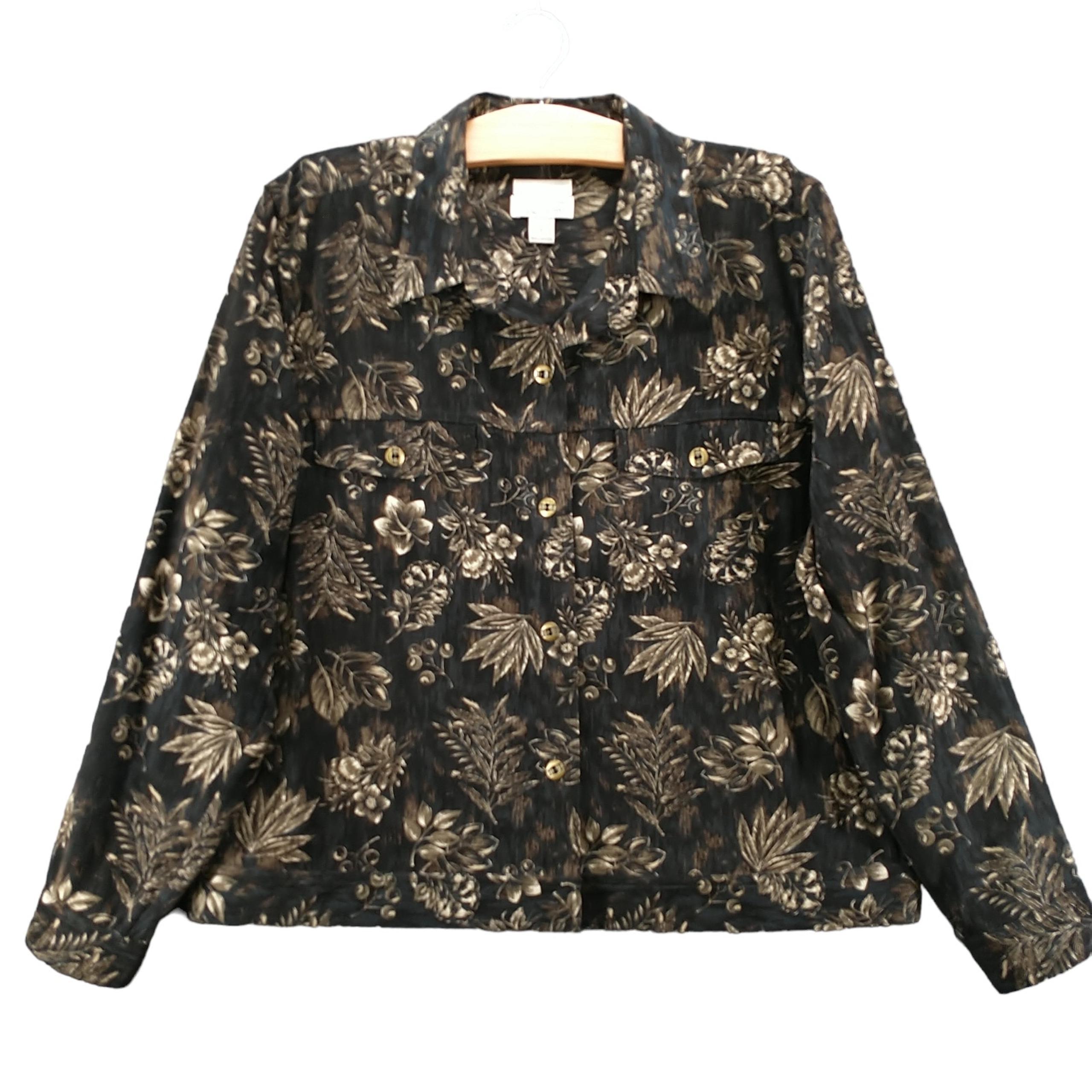 Christopher & Banks Women's Stretch Button-Up Shirt Multi Large Floral Print