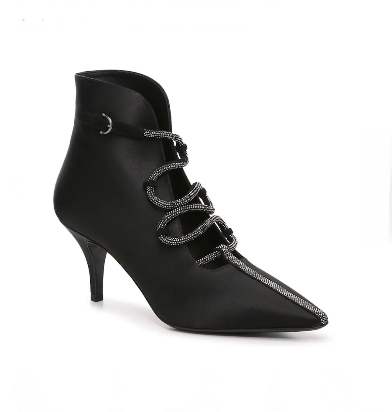 NEW! Salvatore Ferragamo Ciconia 70 Satin Pointy Toe Embellished Booties Sz 8.5
