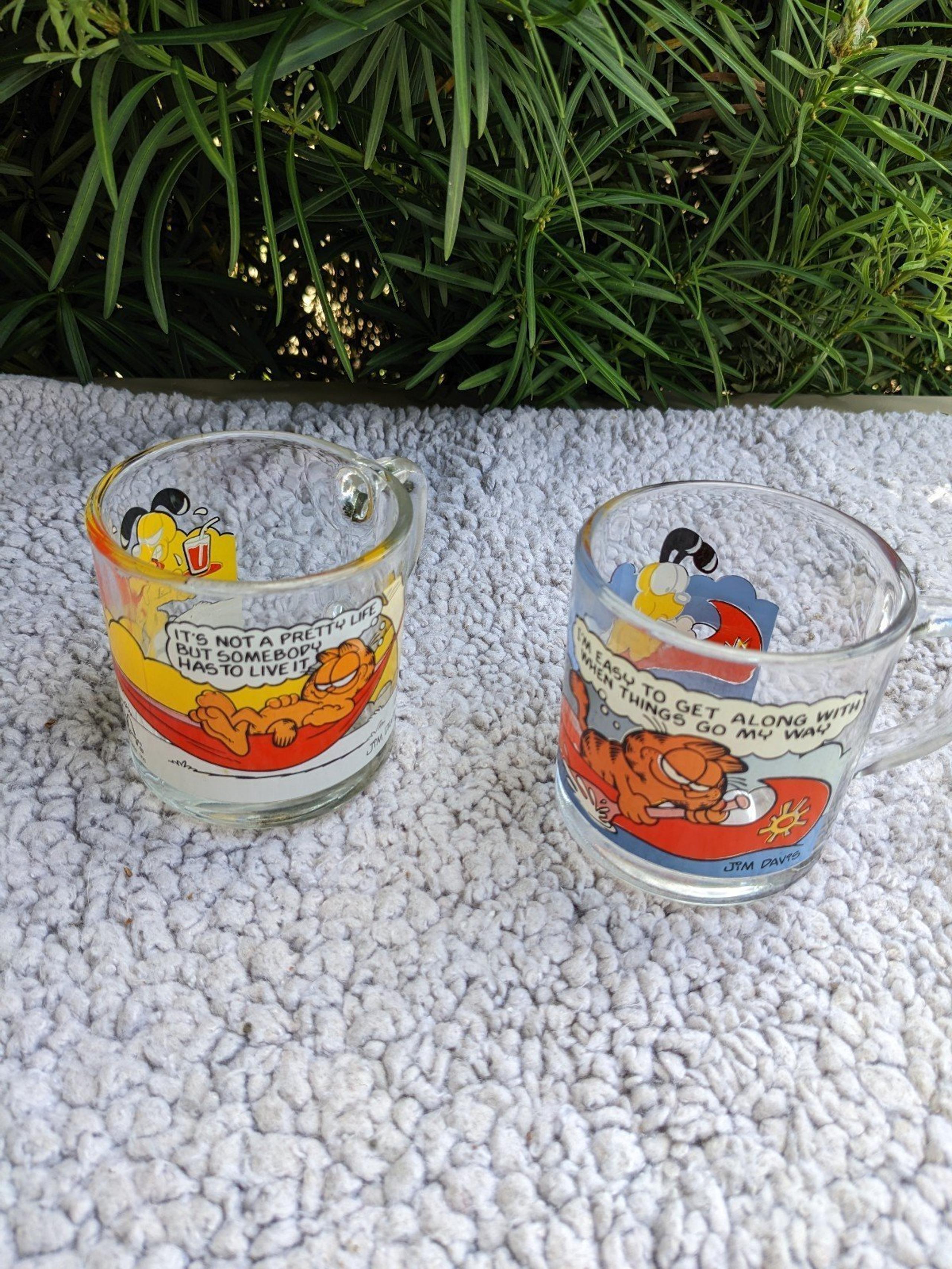 Vintage McDonalds Garfield Cups/Mugs 1978 Glass Set of 2~Garfield And Odie