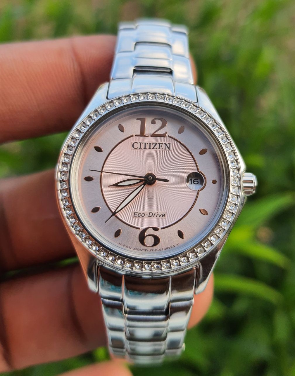 Citizen Silhouette Crystal Eco-Drive Pink Dial Diamond Ladies Watch FE1140-86X