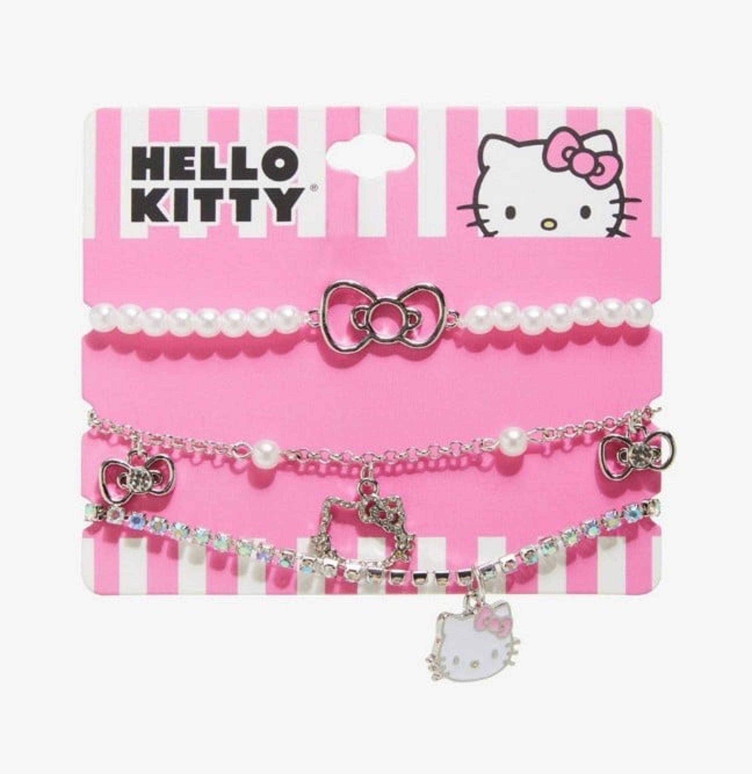 New Women's Sanrio Hello Kitty Pearl Bling Bracelet Set