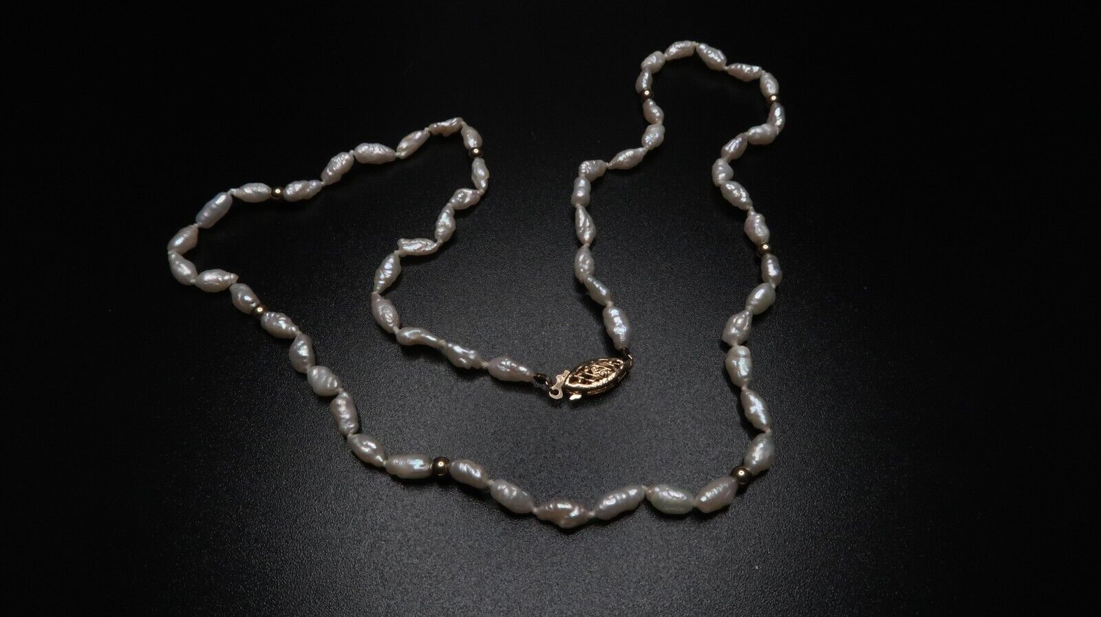 Antique Art Deco 14k Yellow Gold Bead Natural Pearl Necklace 18