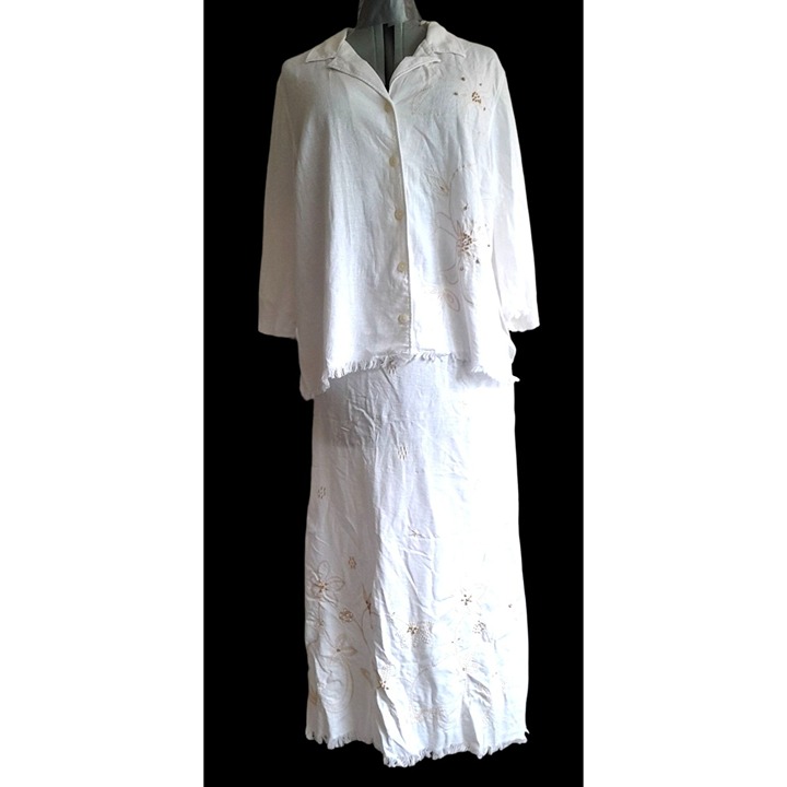 Requirements 2 Pc Linen Blend Embroidered Beaded Boho Beach Top Skirt Set 2X-3X