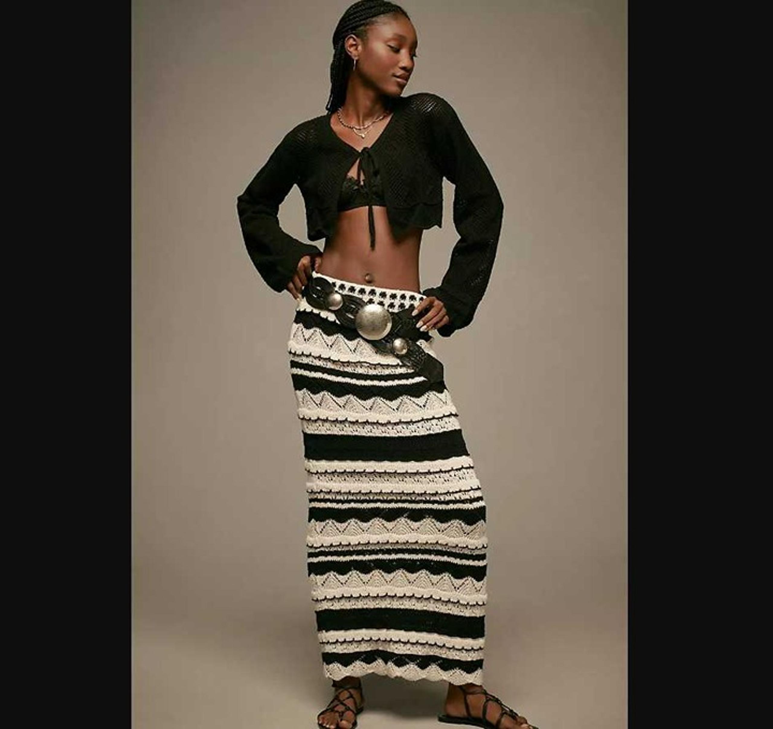 New women's XXS By Anthropologie knitted black and white sweater maxi skirt