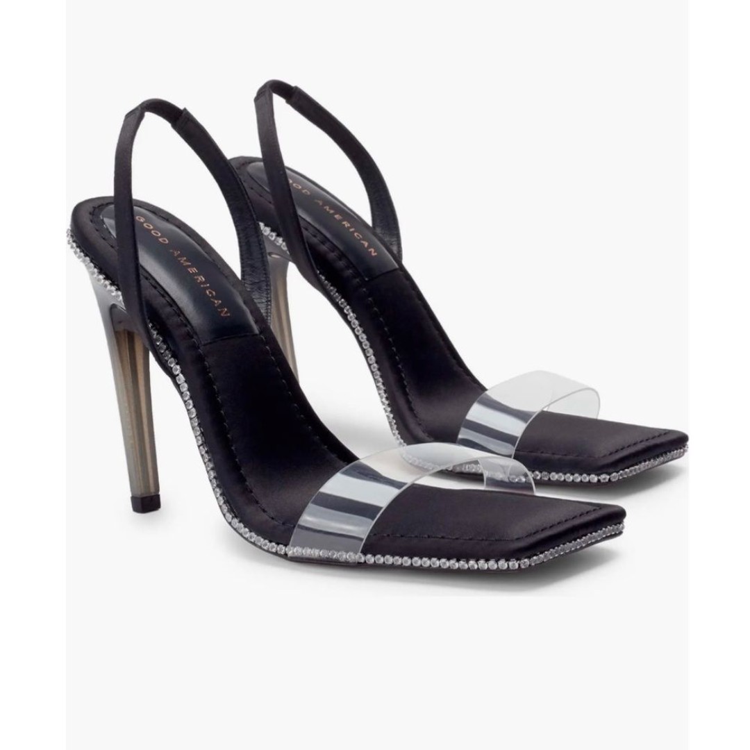 GOOD AMERICAN NWT Black Crystal Crush Lucite Sandal 6.5