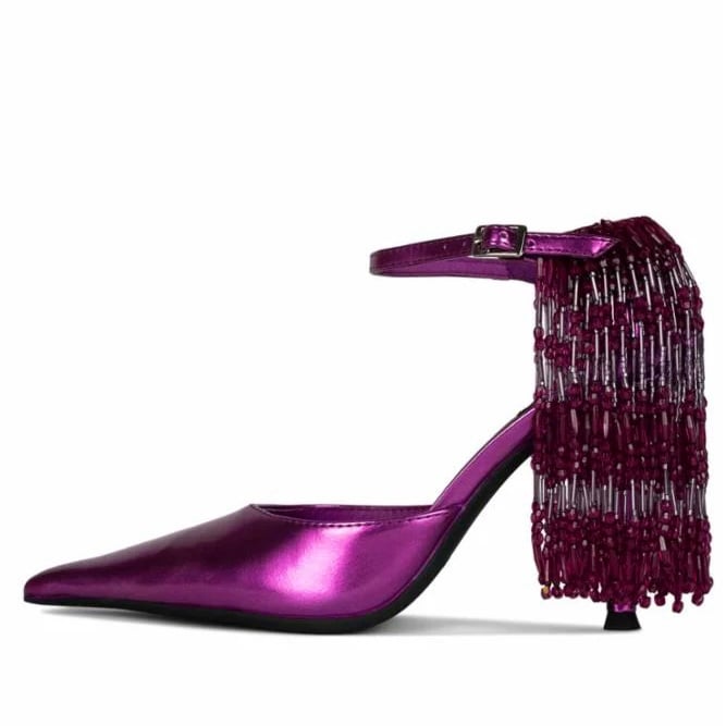 NWOB Size 6.5 Jeffrey Campbell Show Stop Fuschia Purple Metallic Beaded Heels