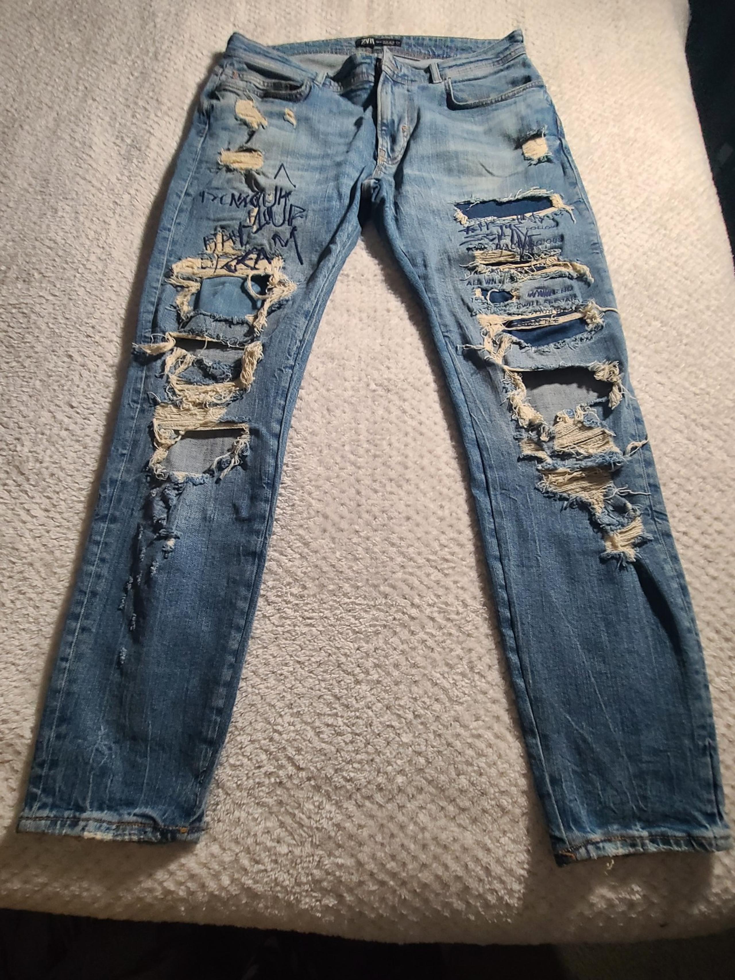 Mens ZARA Distressed Designer Jeans Skinny Size USA 34x28 EUC Rare