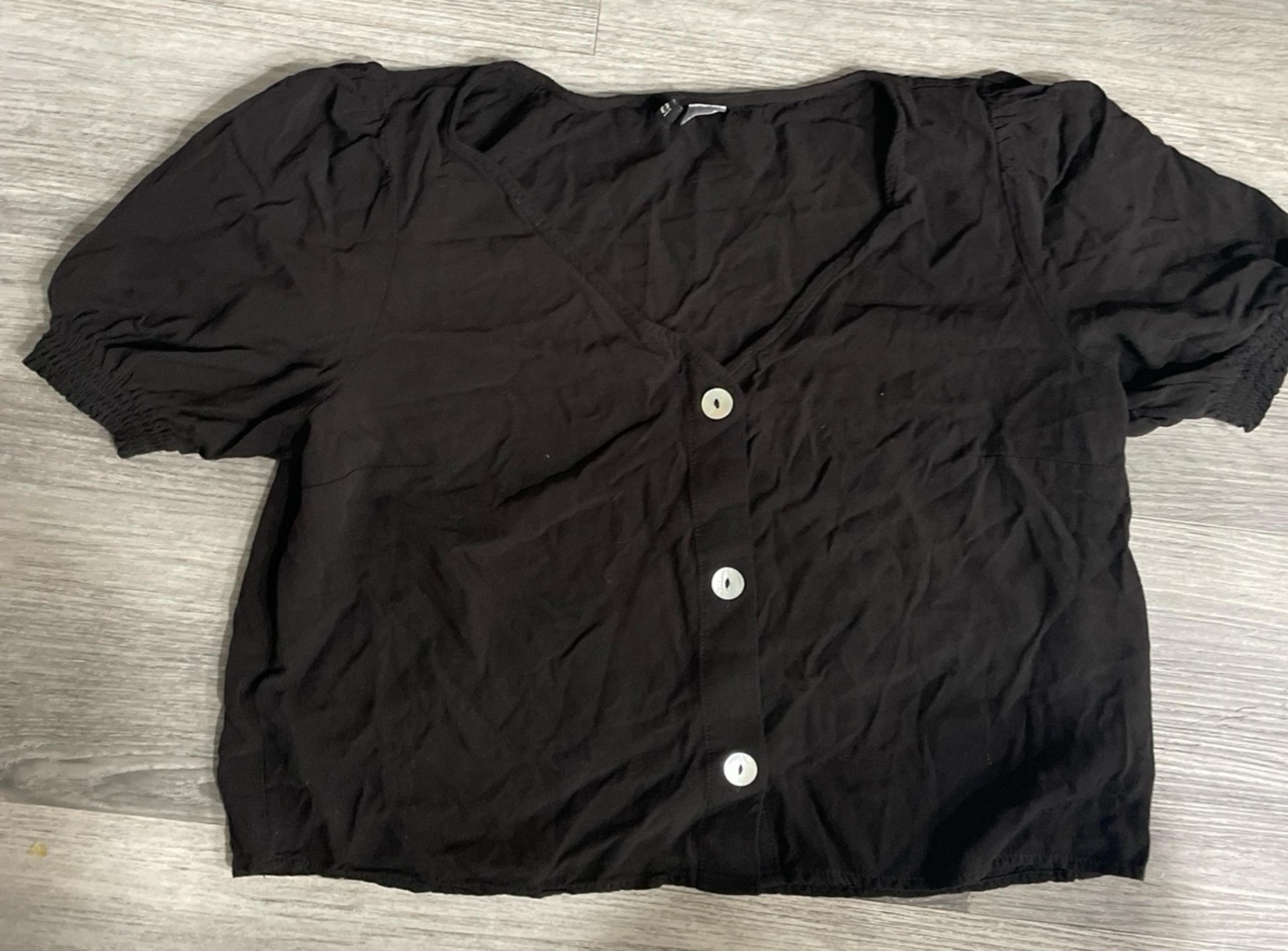 Women black blouse button up divided medium