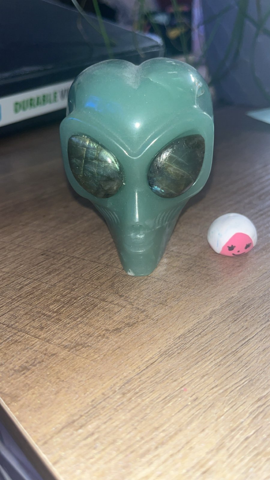 Green adventurine alien skulls