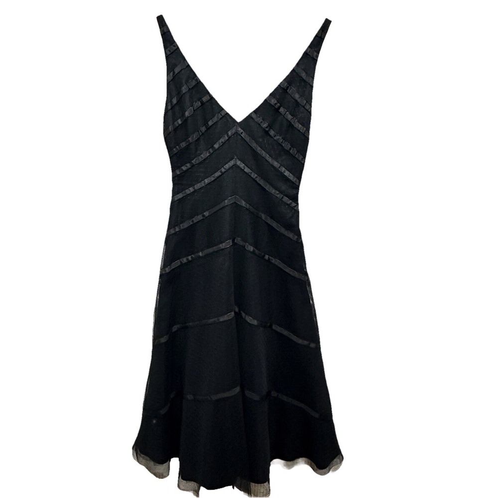 BCBG Maxazria Mesh Layered A-Line Dress Women 2 Black Cocktail Party Whimsigoth