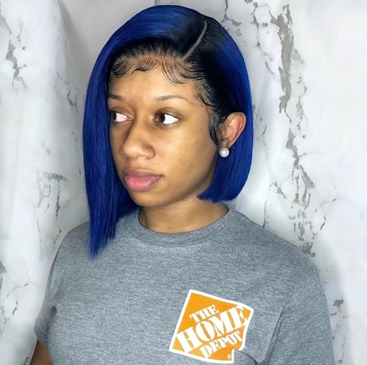 Ombre Black/Deep Blue 13x4 Lace Frontal Straight Peruvian Remy HumanHair Bob Wig