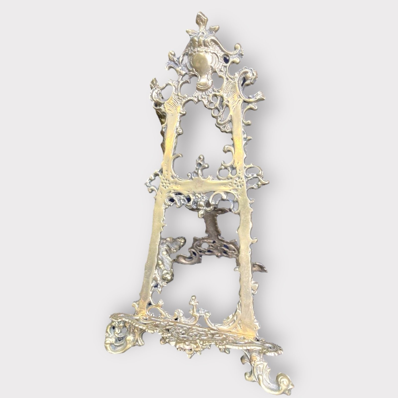 Large Ornate Antiqued Brass 16” Easel Rococo Revival/Victorian Style