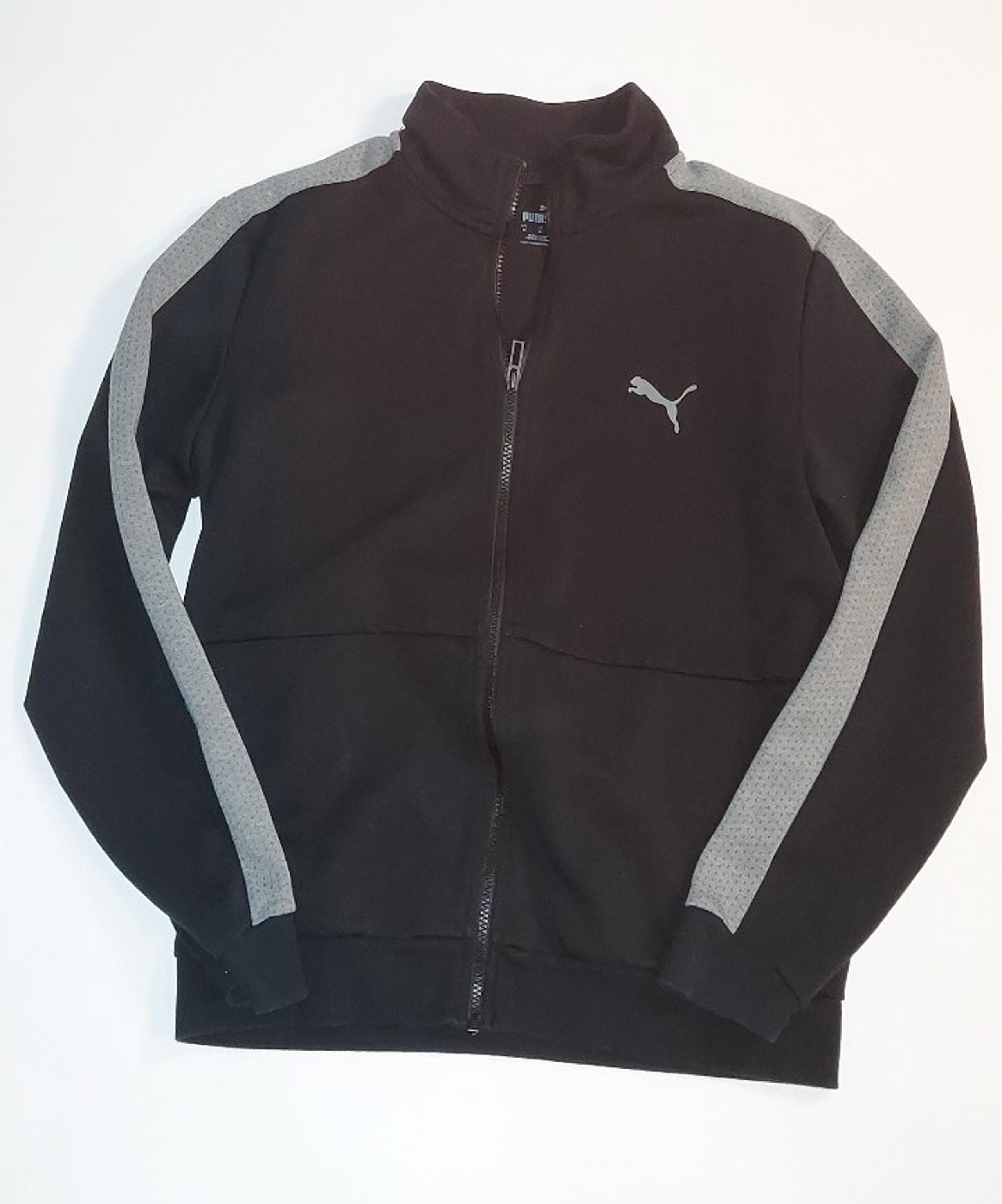 Men's Puma Black Grey Full Zip Up Track Jacket Polyester Cotton Blend Coat SZ Me