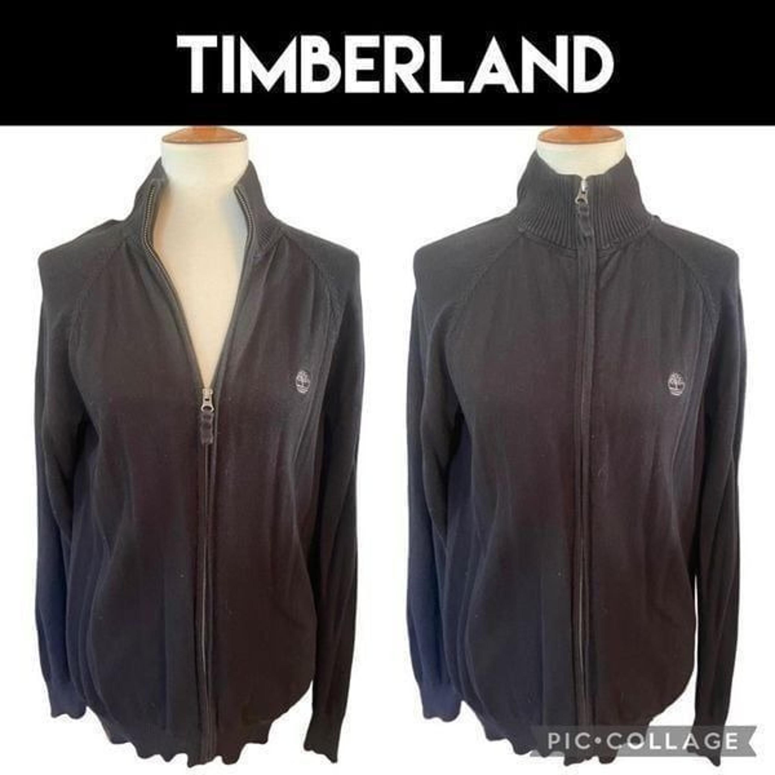 Timberland Mens Regular Fit Long Sleeve Black Full Zip Mock Collar 100% Cotton S