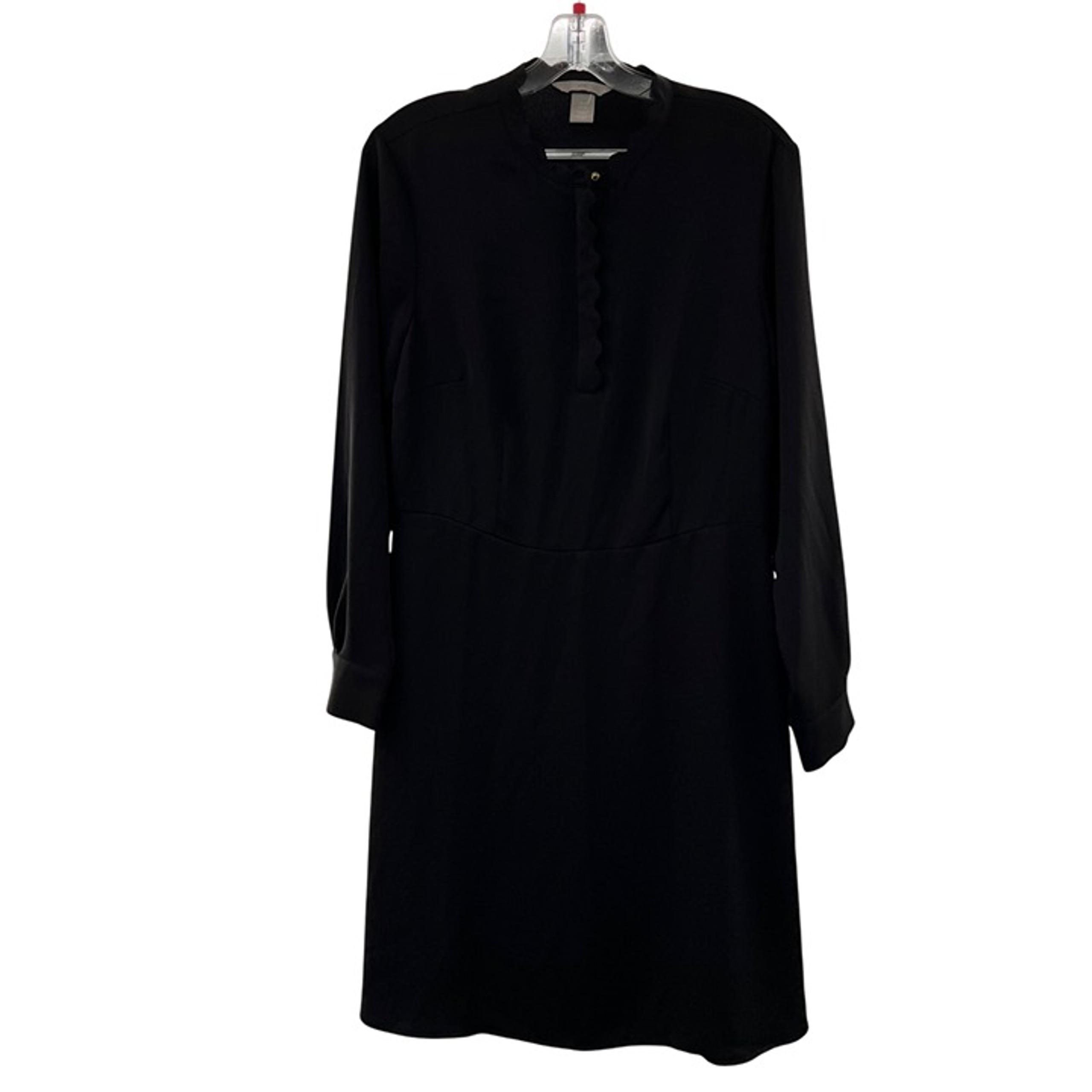 H&M Women's Long Sleeve Shift Dress Black Size 10 Knee Length