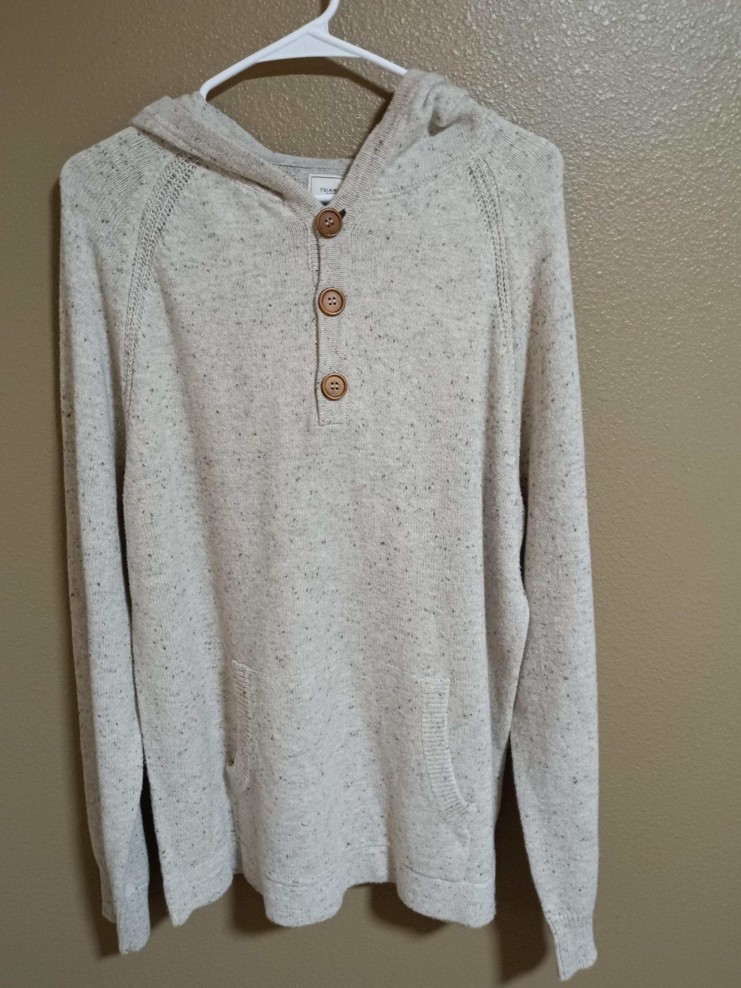 7 Diamonds Men's Shasta Hooded Henley Sweater Gray Cream Size Large