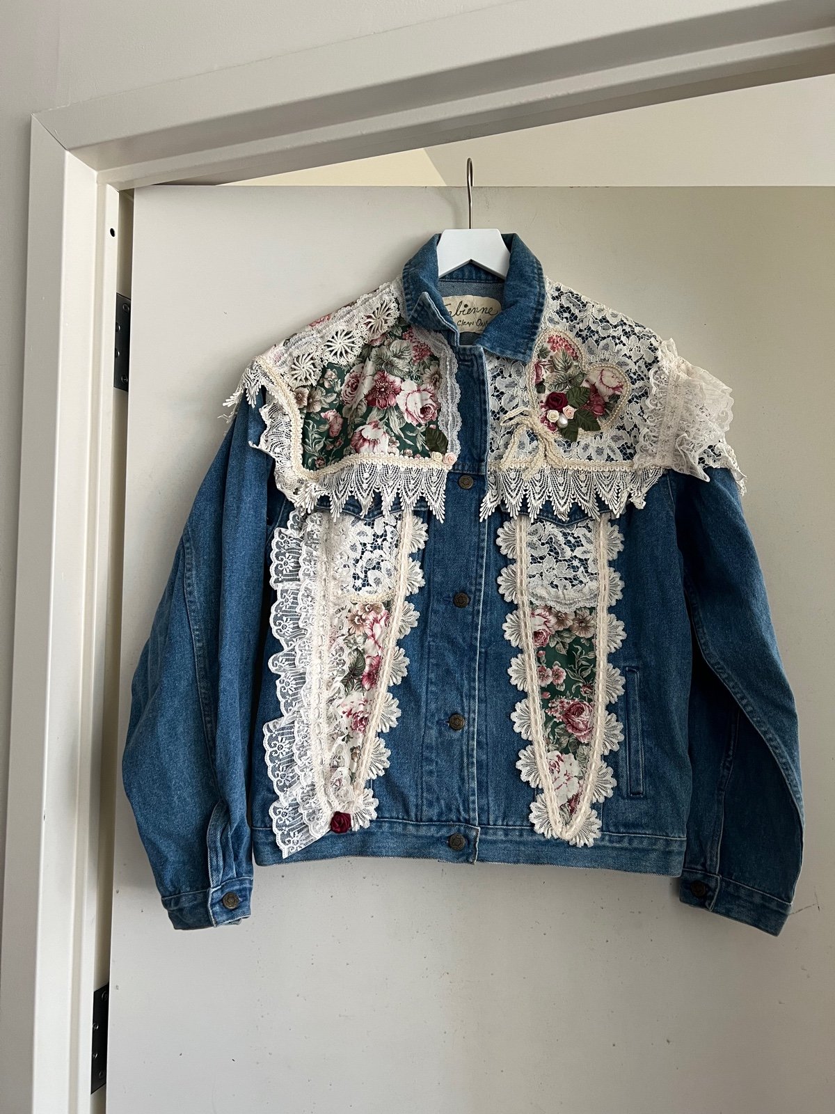 Vintage Fabienne Embroidered Lace Denim Jacket
