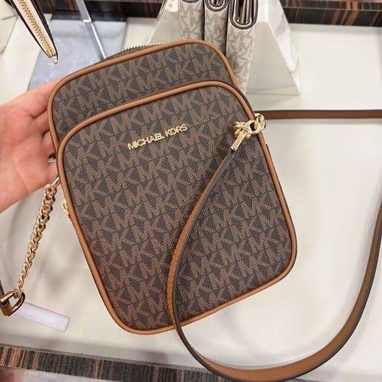 Michael Kors MK Jet Travel Set Flight Bag North South Crossbody Brown Signature