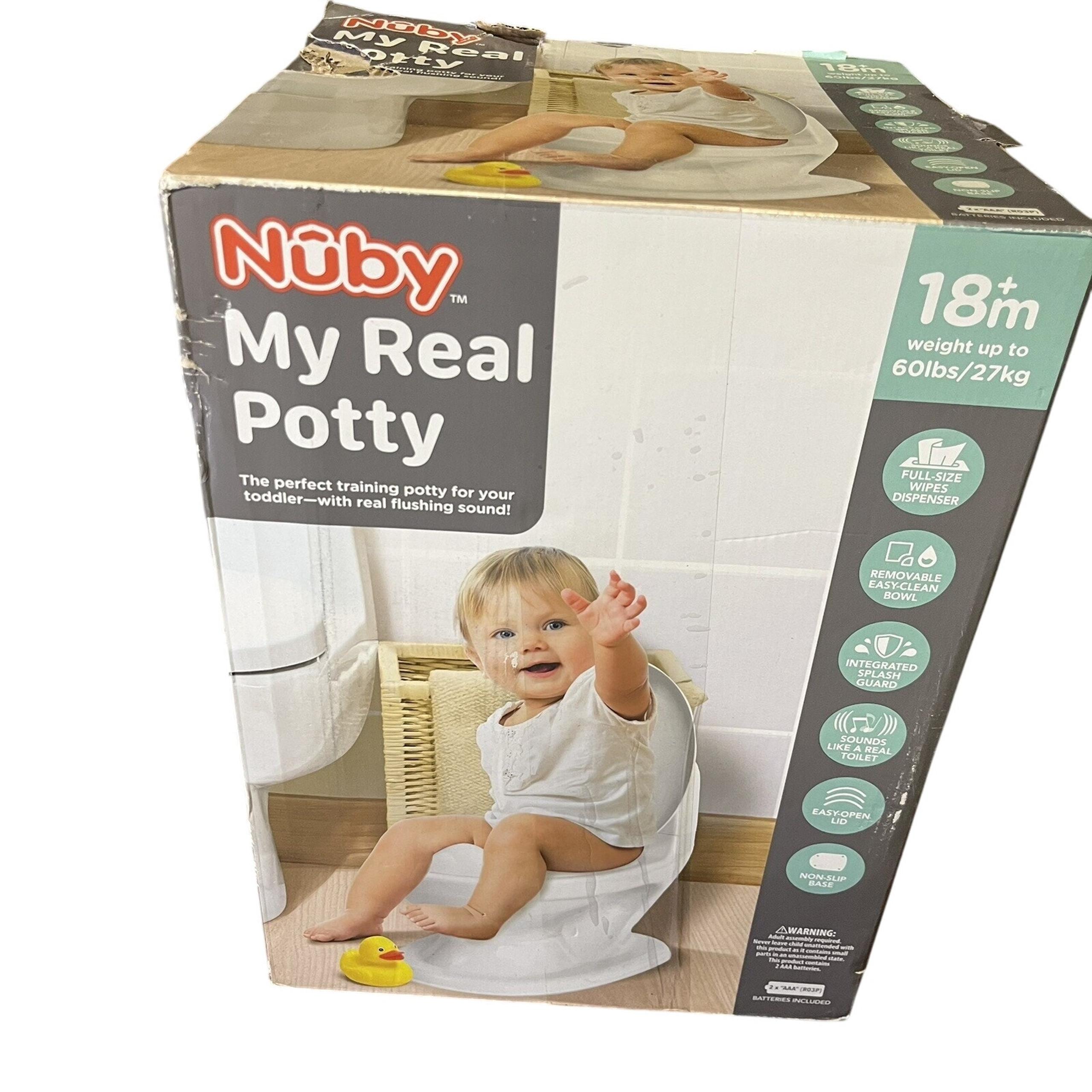 Nuby Toddler Potty Training Toilet Chair for Kids Boys Girls White Flush Button