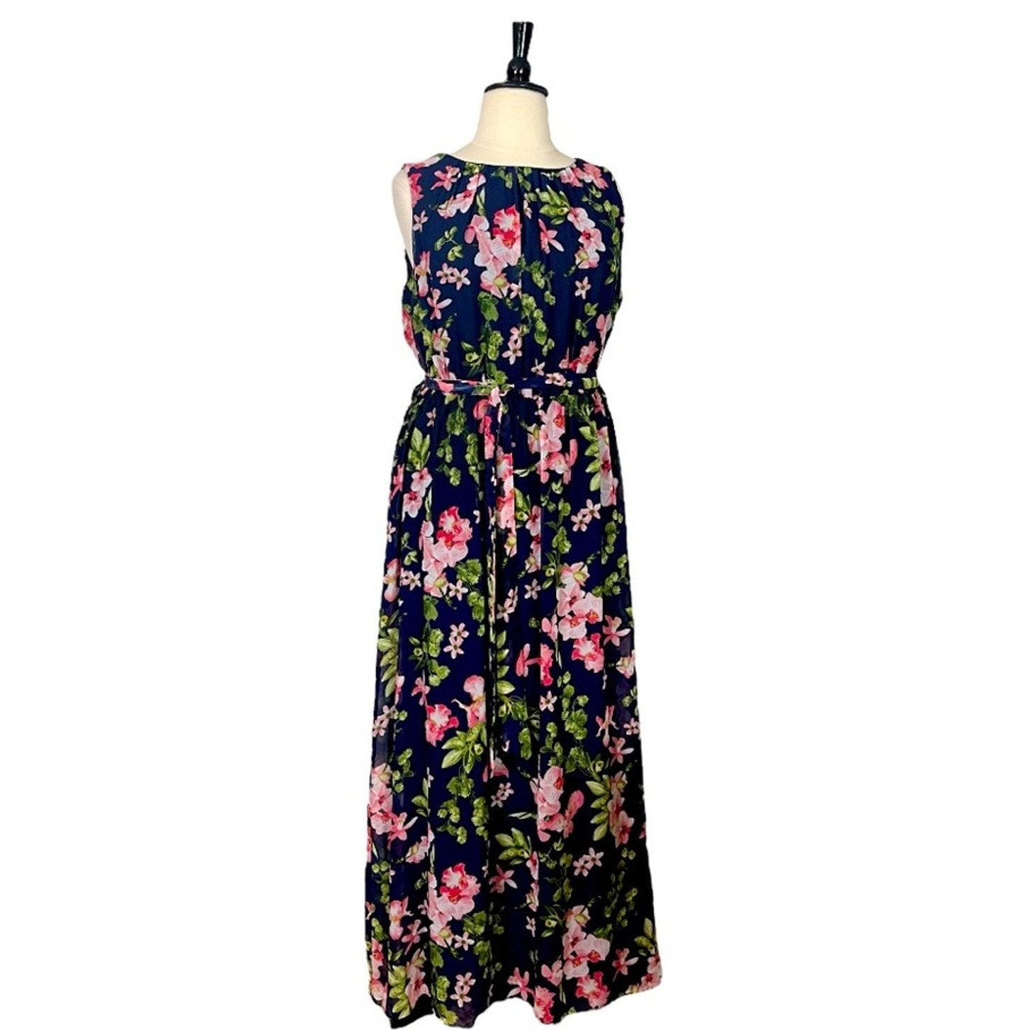 Jessica Howard Maxi Dress Chiffon Belted Blue Pink Floral Women’s Plus Size 16W