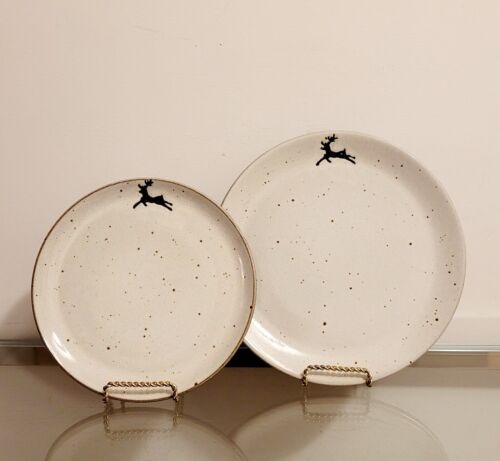 Pottery Barn Rustic Reindeer Terracotta Dinner Plates & Salad Plates 8pc.
