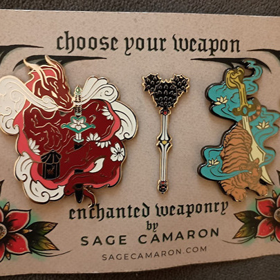 Enchanted Weaponry Disney enamel pins by SageCamaron