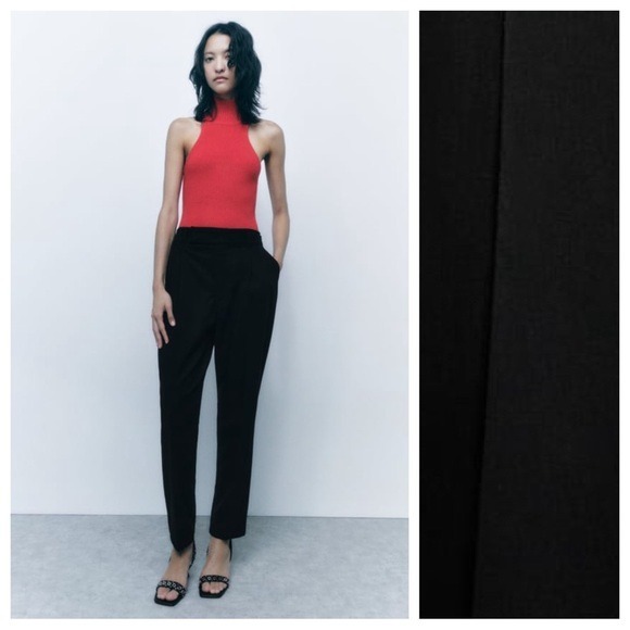 NWT. Zara Black Viscose Blend Chino High Waist Trousers. Size S.