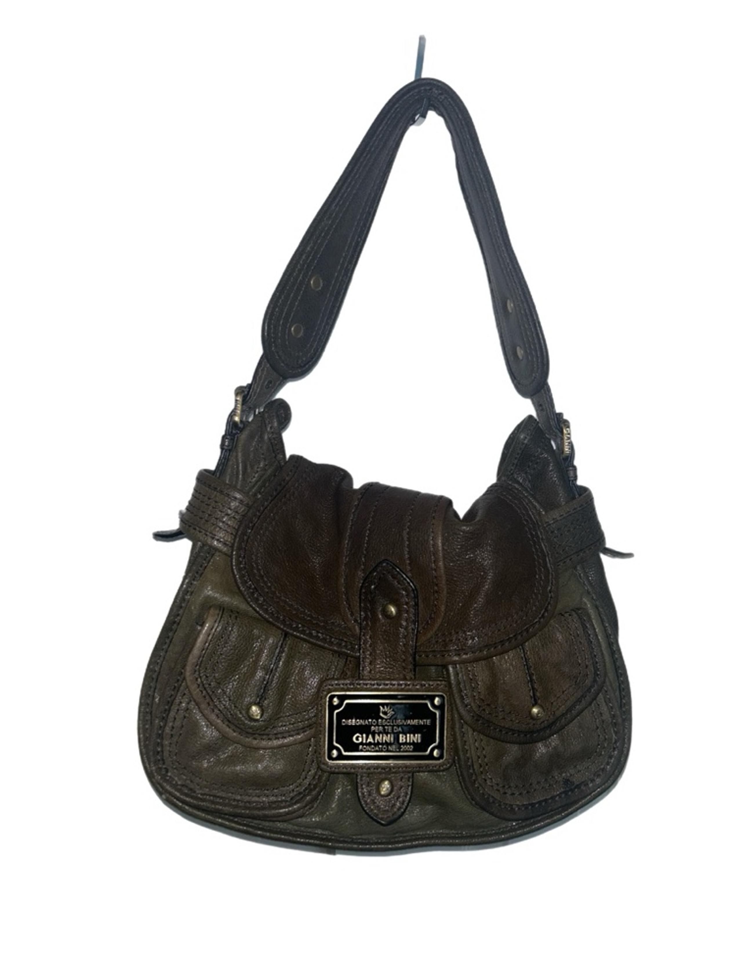 GIANNI BINI Women’s Glazed Leather Brown Western Boho Medium Shoulder Bag Purse