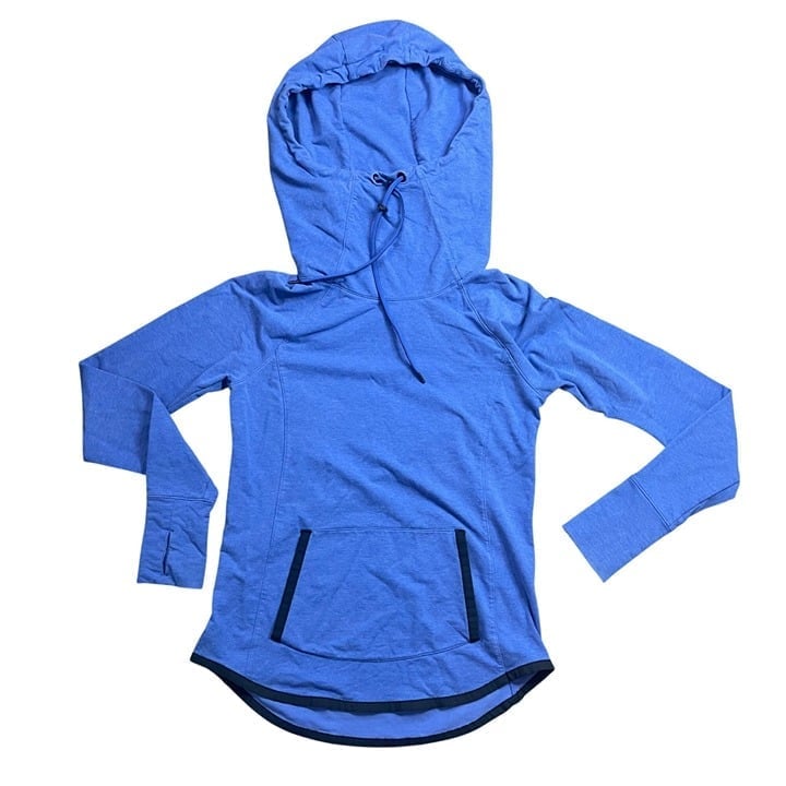 Athleta Sentry Hoodie Sweatshirt Women's XS Capri Blue Knit Cotton Thumbholes