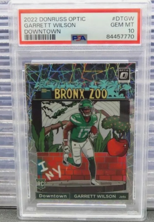 2022 Donruss Optic Garrett Wilson Holo Prizm Downtown SP RC #DT-GW PSA 10 GEM