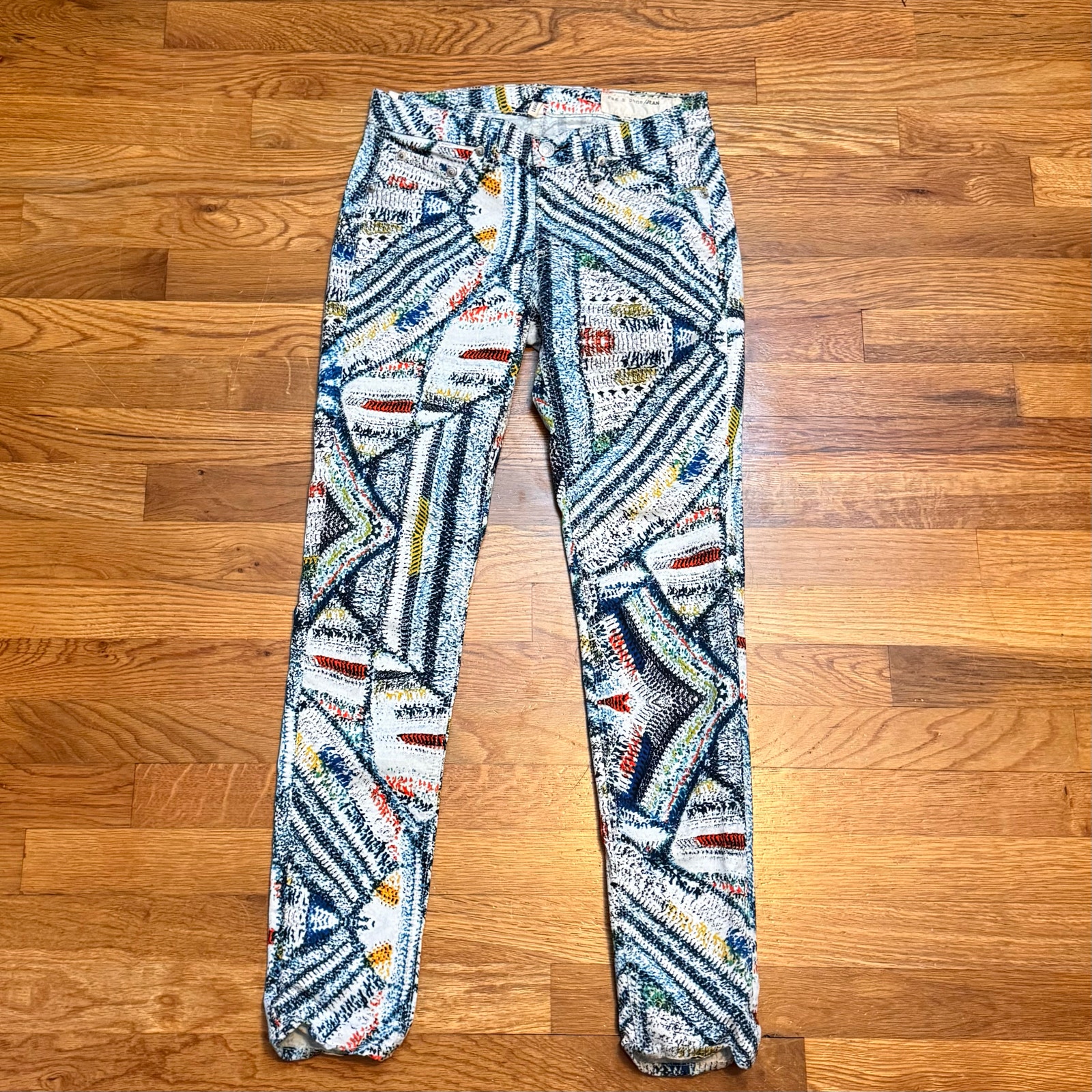Rag&Bone Women’s 27 Blue Surf Knit Print Jean Legging Skinny Jeans Tropical Fun