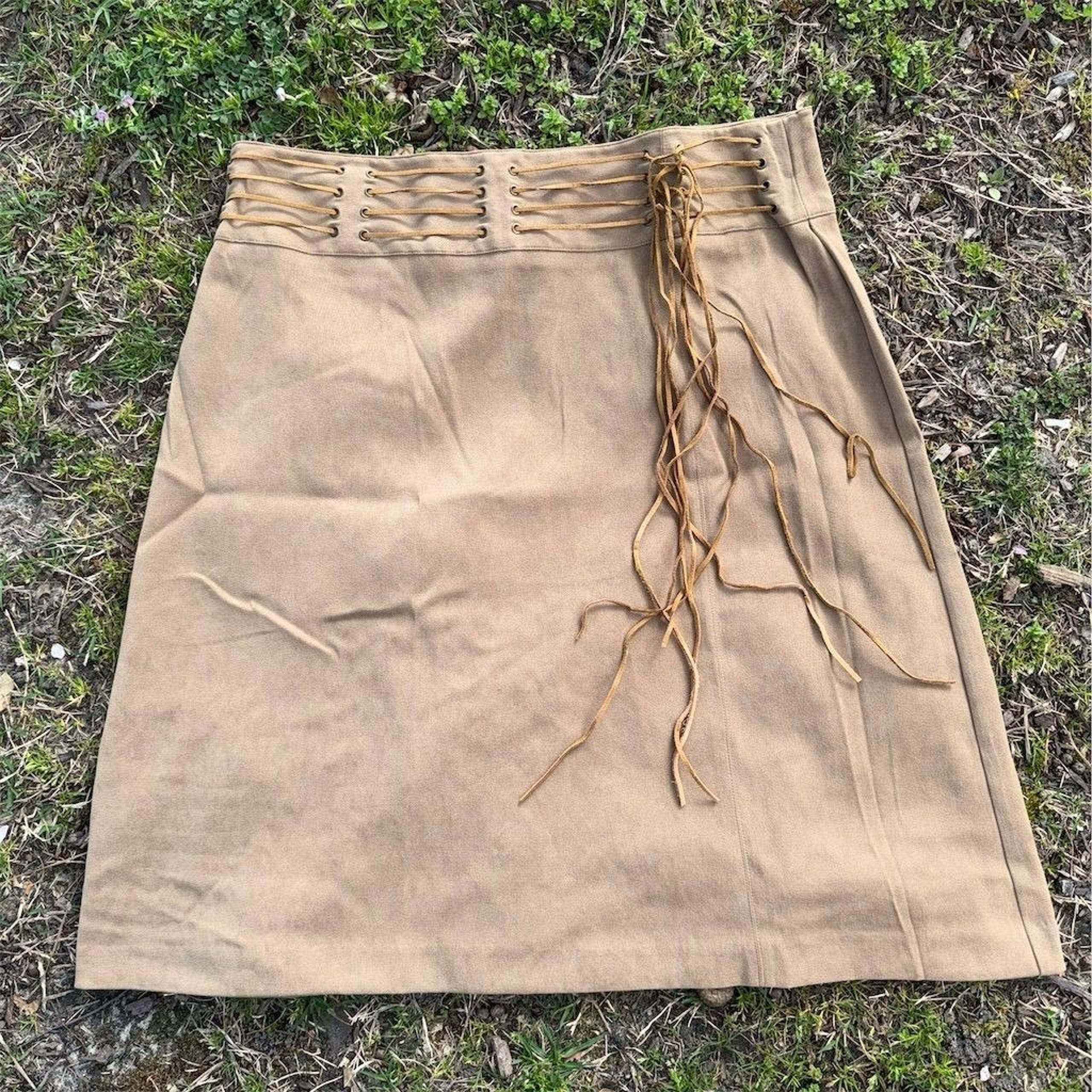 Exact change Women's Brown Skirt 13 LaceUp boho career office siren western knee