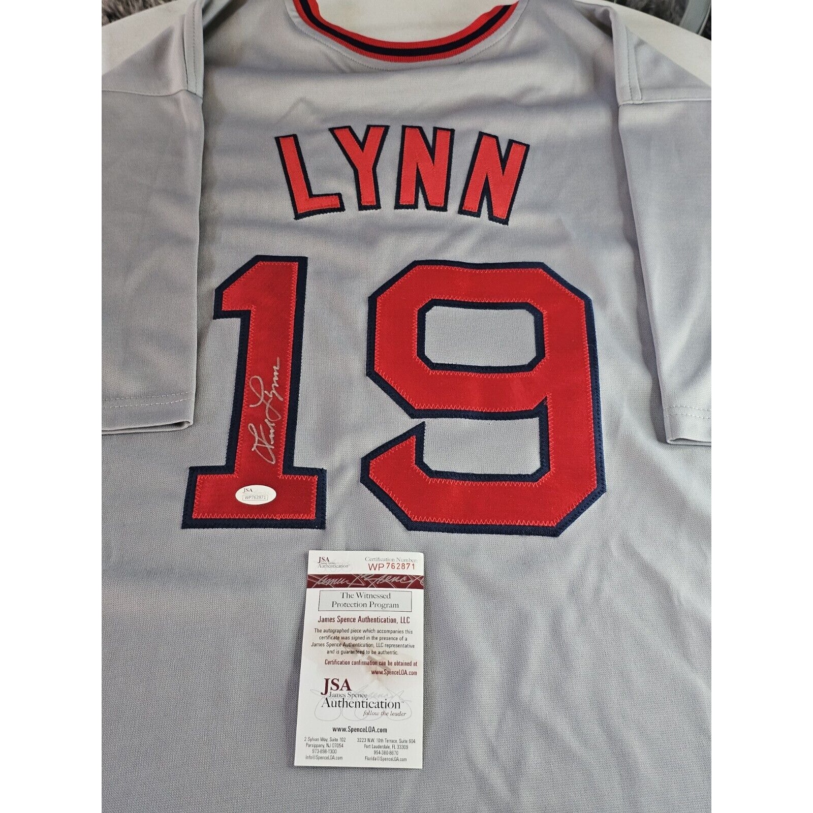 Fred Lynn Autographed/Signed Jersey JSA COA Grey Custom Jersey