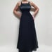 70s Vintage Alfred Angelo Black Satin Chiffon Contrast Bow Detail Maxi Dress M