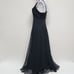 70s Vintage Alfred Angelo Black Satin Chiffon Contrast Bow Detail Maxi Dress M
