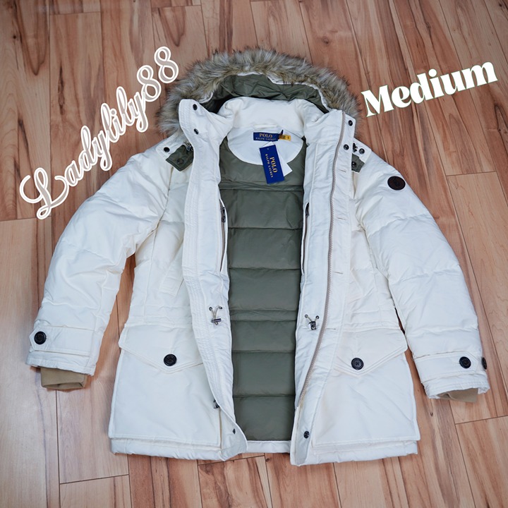 Polo Ralph Lauren Faux Fur Water Repellent Hooded Down Parka Coat Unisex 598 M