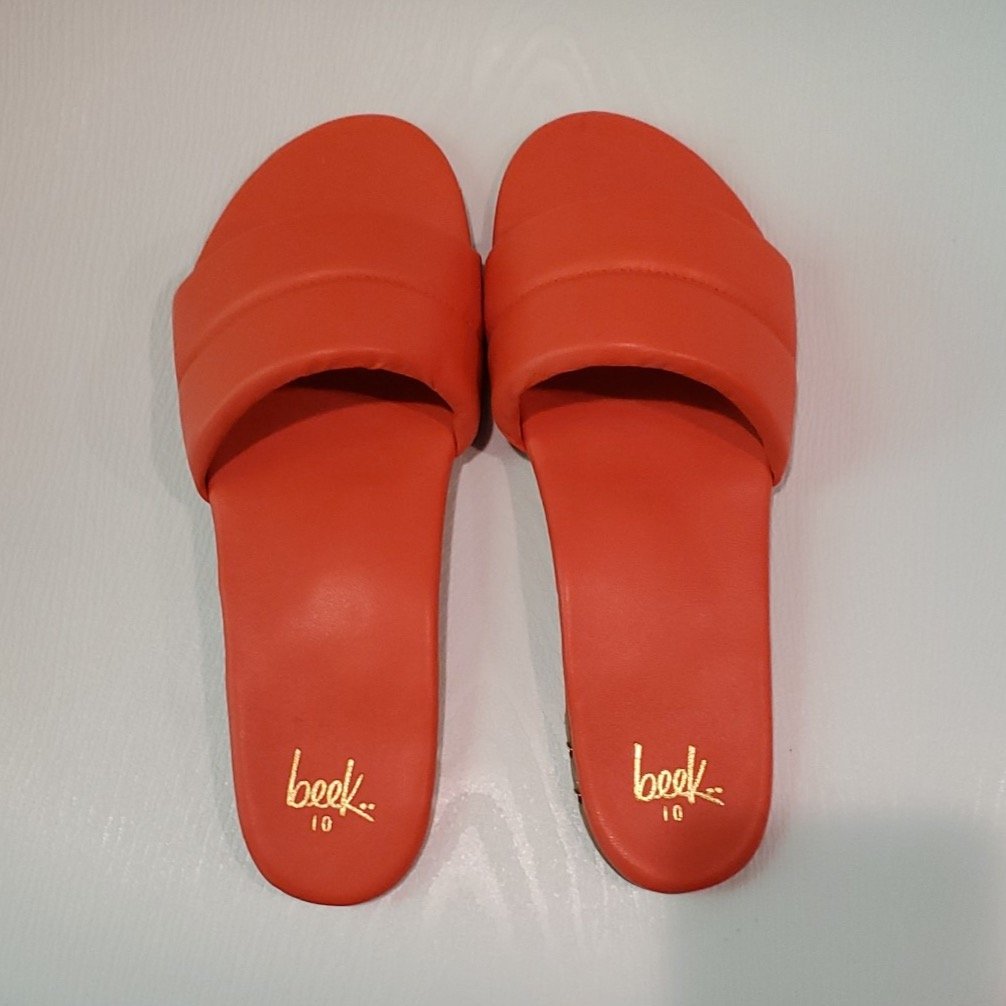 NIB beek Women's Tangerine Orange Sugarbird Slide Sandals sz 10