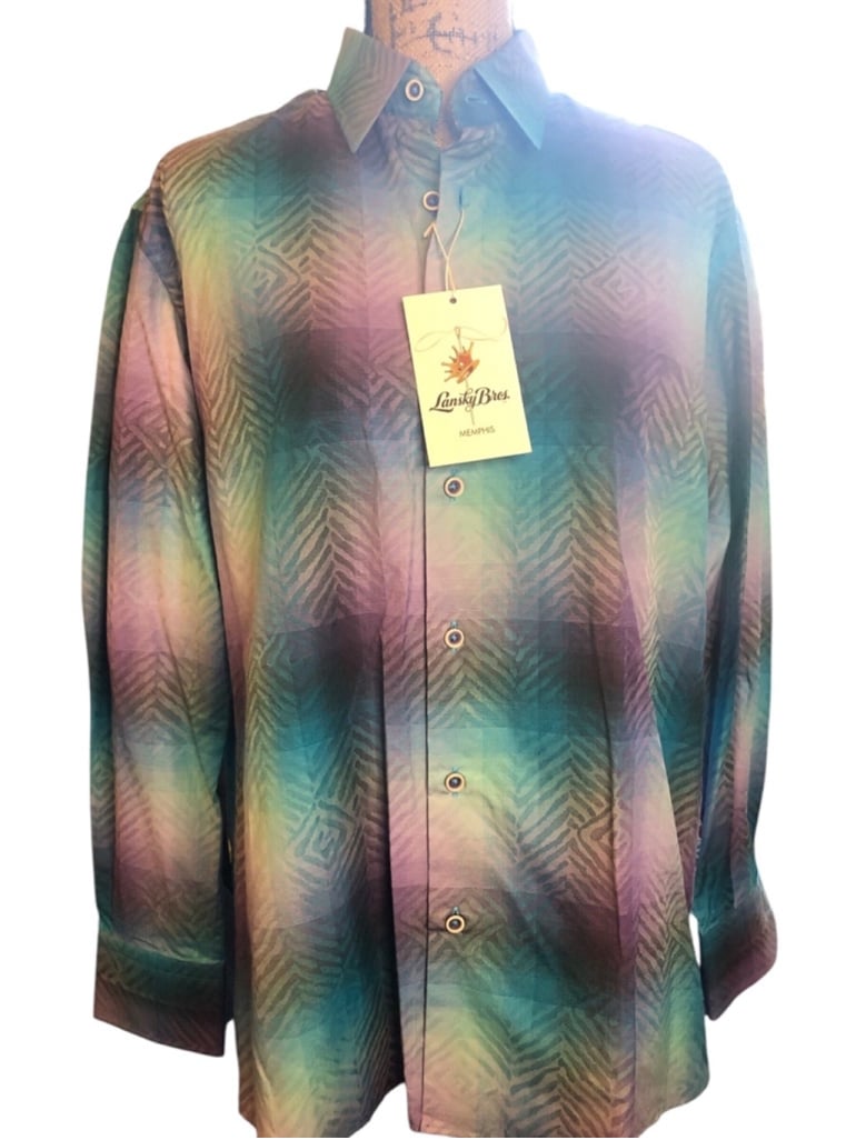 Lansky Bros. Esposito Button Down Shirt Size M (39-40) Blue Purple