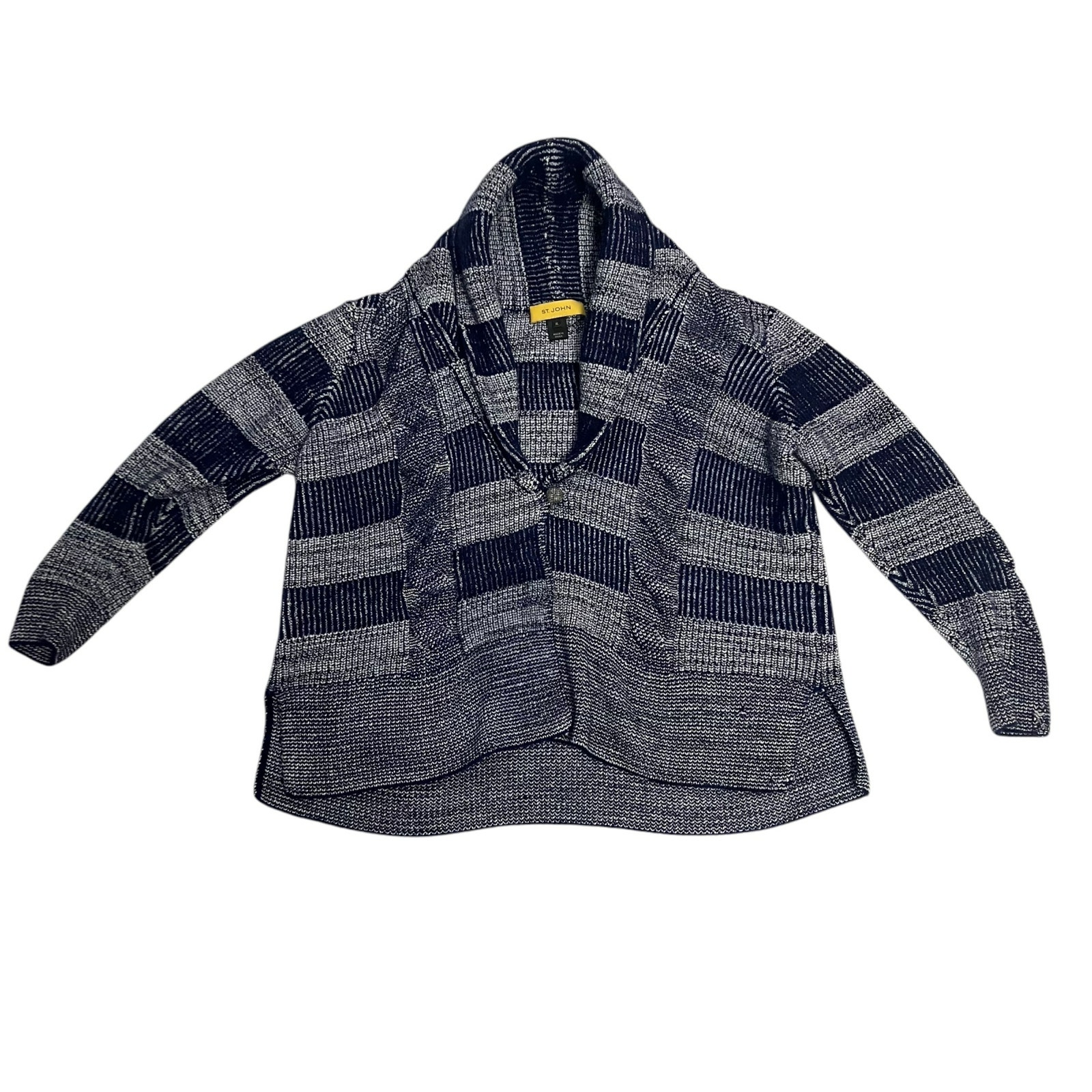 St. John Yellow Label Vivid Denim Multi Cardigan Sweater Size XL