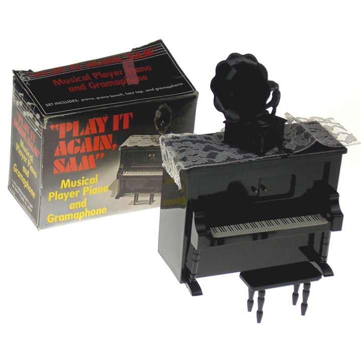 Musical Player Piano Bench Gramaphone Vintage Lace Music Box Brahms Lullaby