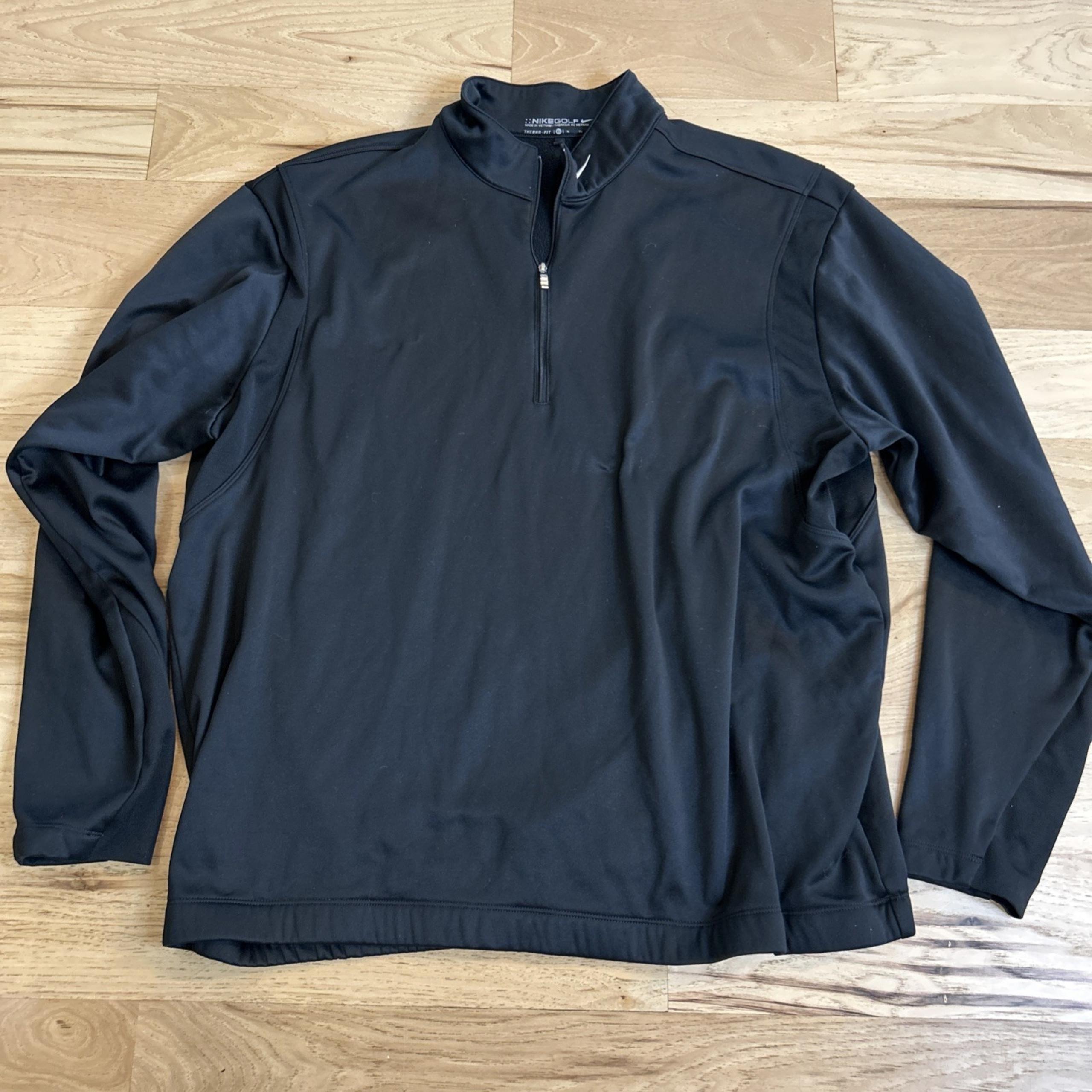 Men's Golf Shirt Pullover Jacket Quarter Zip, Black/Grey, XL Therma Fit - Nike
