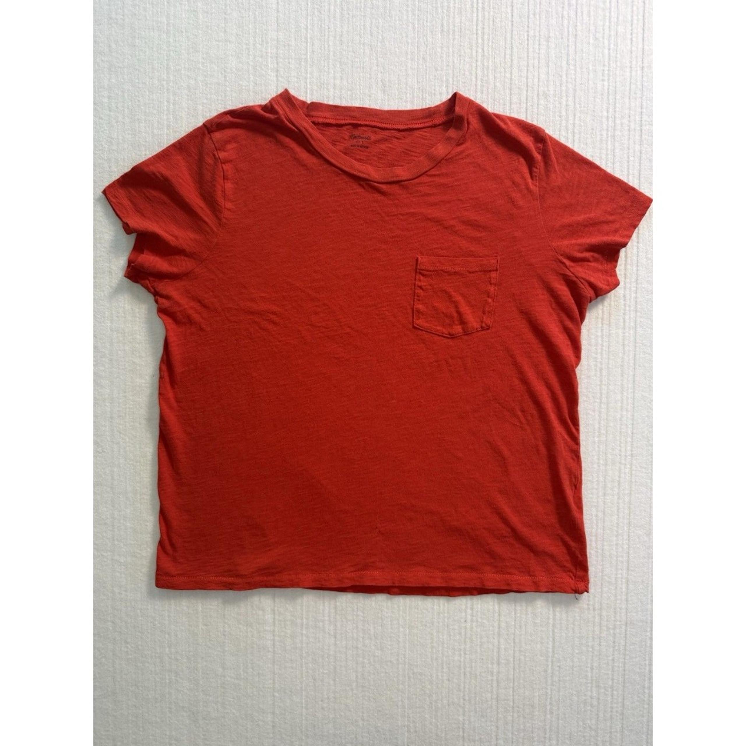 Madewell Tee Women’s Size Large Red-Orange Cotton Slub Pocket T-Shirt Casual