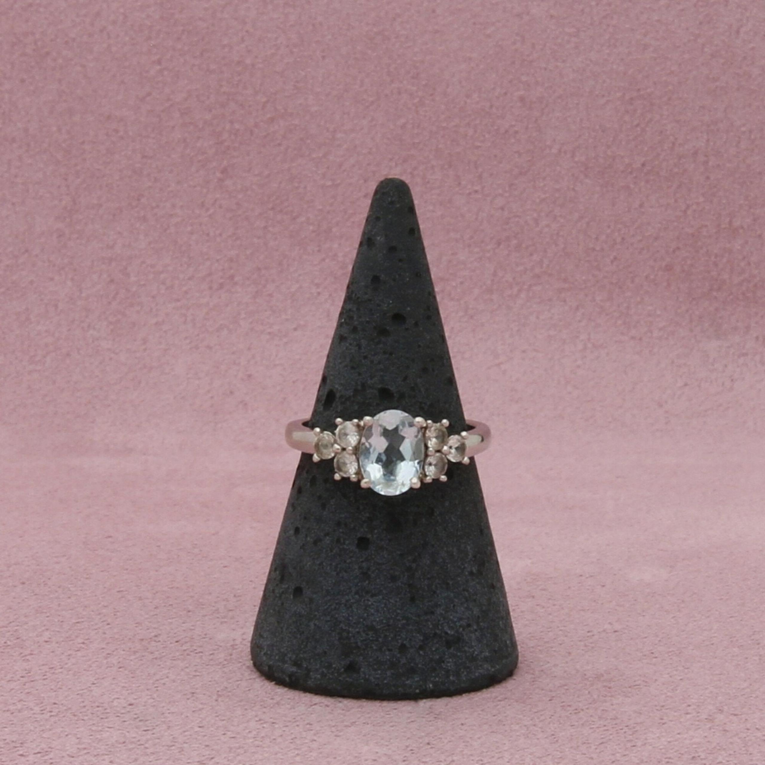 zales sterling silver oval-cut aquamarine & white topaz ring size 7