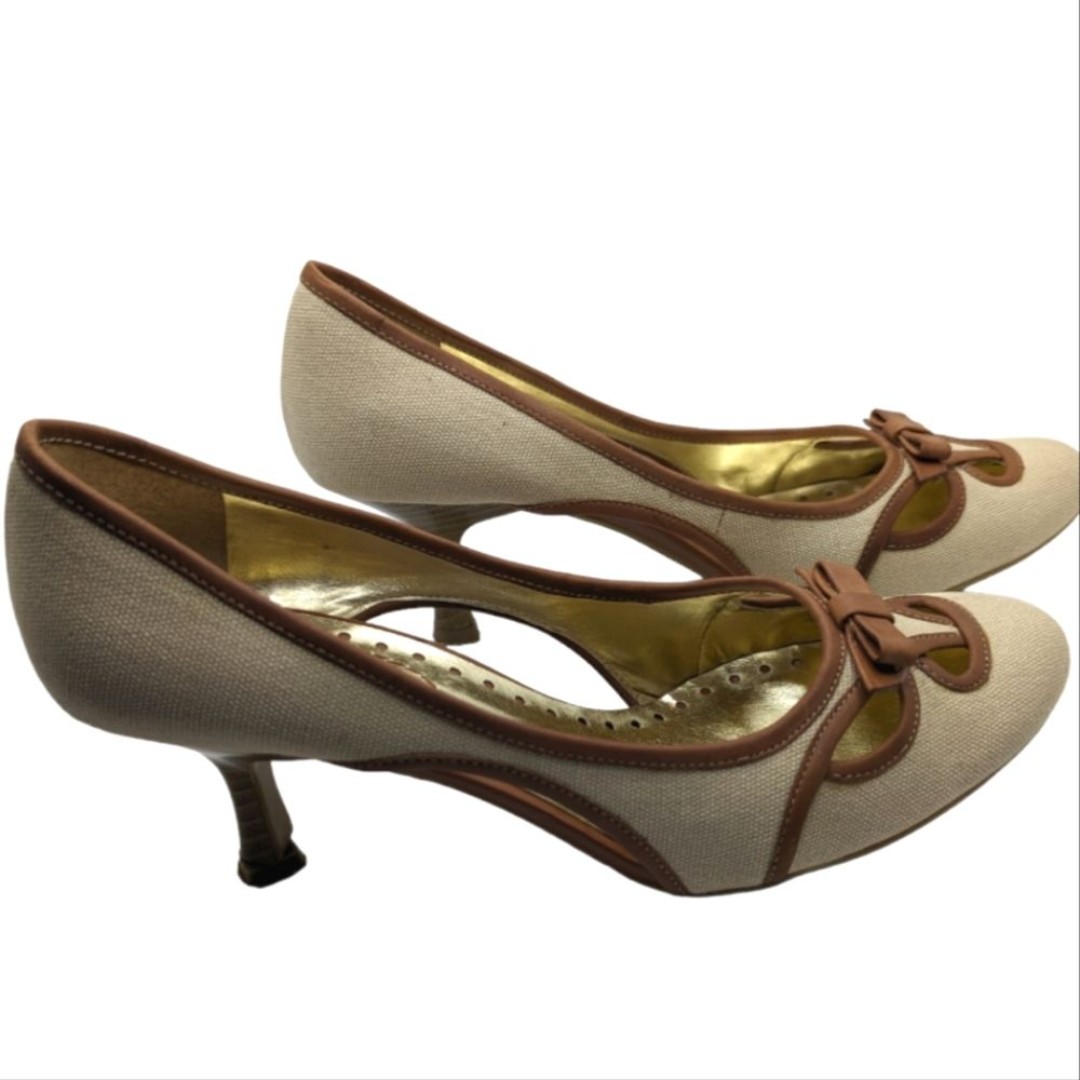 Women's Nine & Company Canvas Leather Cut Out Pump, Size 7.5