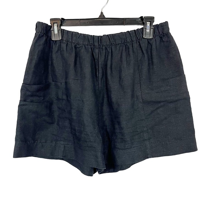 Jennifer Glasgow Black Linen Pull On Shorts Lagenlook - Women's Size Large