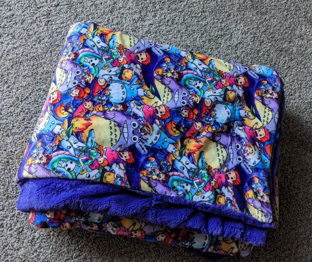 Studio Ghibli Purple Handmade Minky Blanket EUC