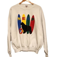 Newfoundland NEWF Dog Sweatshirt White w/ Black Dog Surf Boards Size 2X