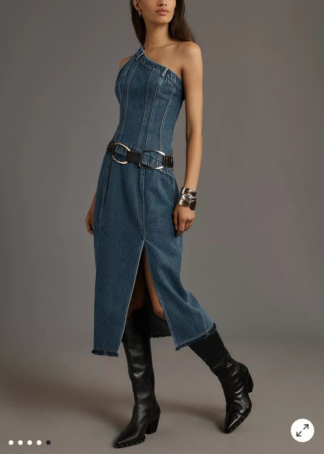 Anthro Forever That Girl Camila One-Shoulder Denim Midi Dress